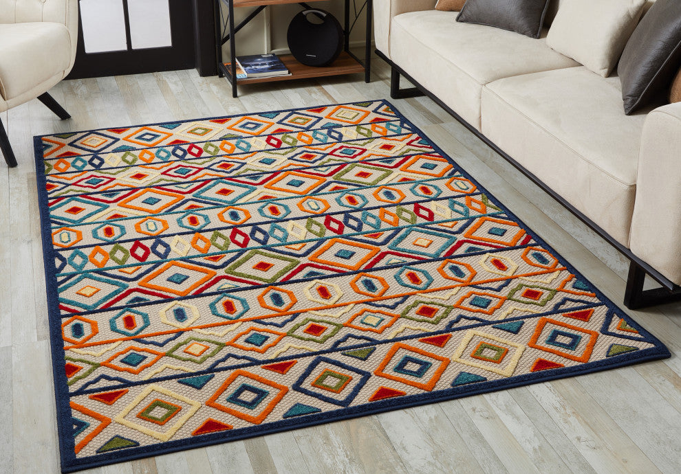 KAS Calla 6928 Ivory/Multi Aztec Area Rug, 6'7"x9'