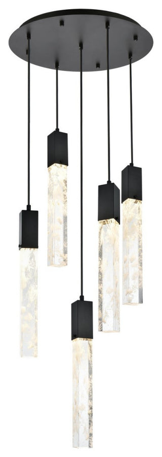 Aurora Five Light Chandelier in Black And Clear