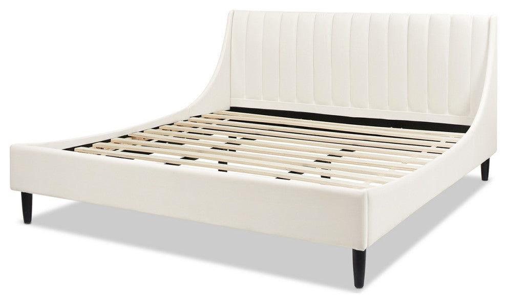 Jennifer Taylor Home Aspen Channel Tufted Headboard Platform Bed, Cloud White Performance Velvet, King