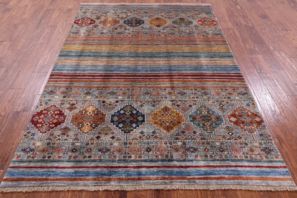 5' 8" X 7' 11" Handmade Khorjin Super Kazak Wool Rug - Q12306