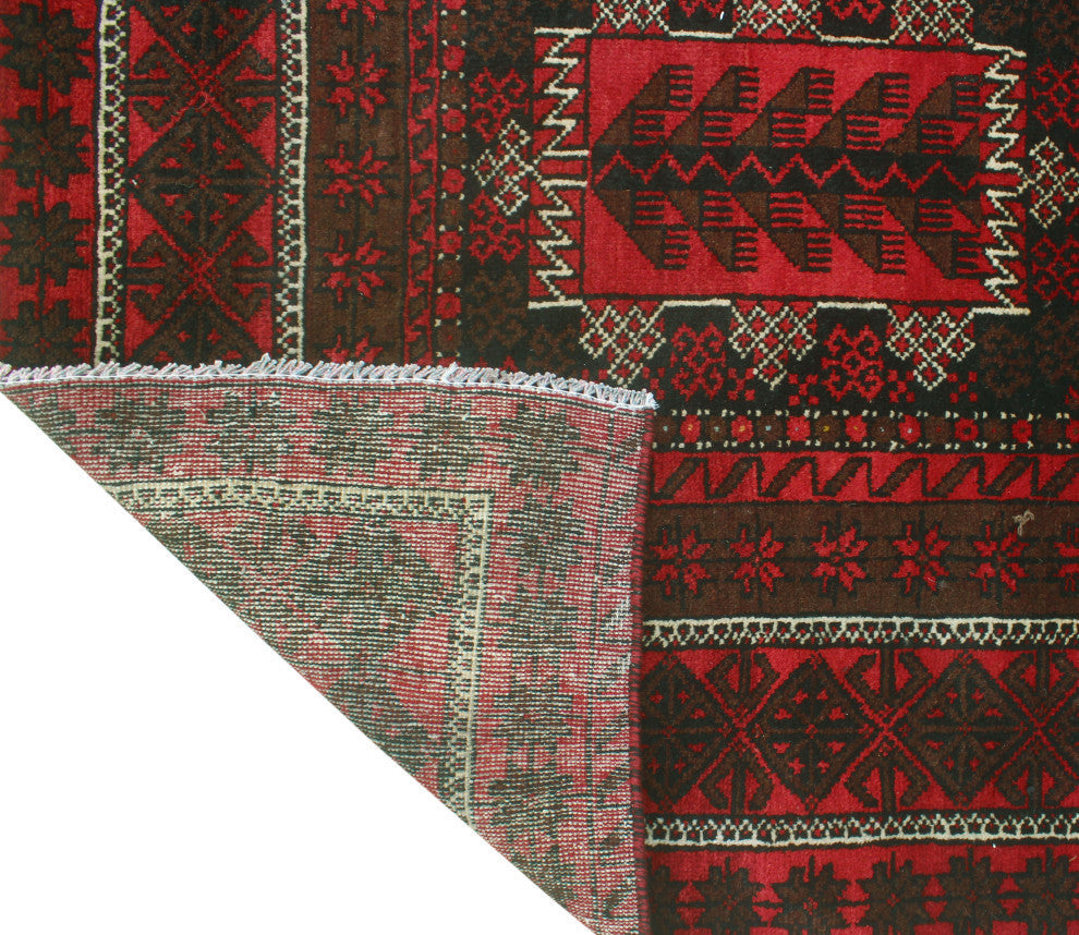 Vintage Distressed Florid Red/Charcoal Rug, 3'10x7'3