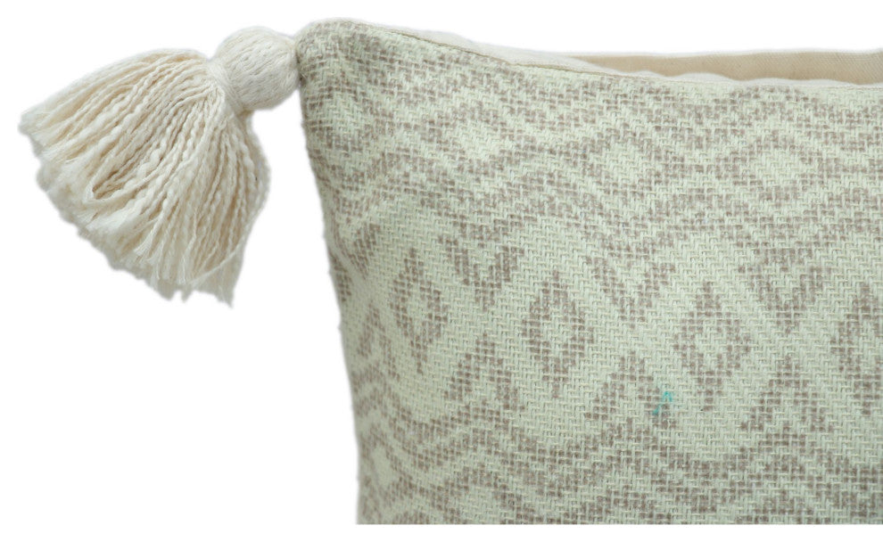 Off-White Machine Woven with Tassels Heathway Throw Pillow, 16" x 26"