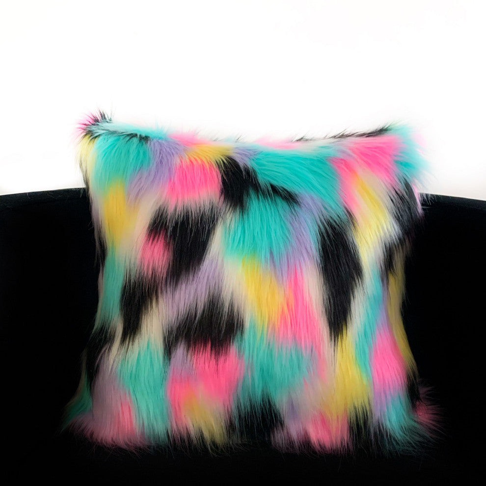Plutus Multi Exotic Animal Faux Fur Luxury Throw Pillow, 18"x18"