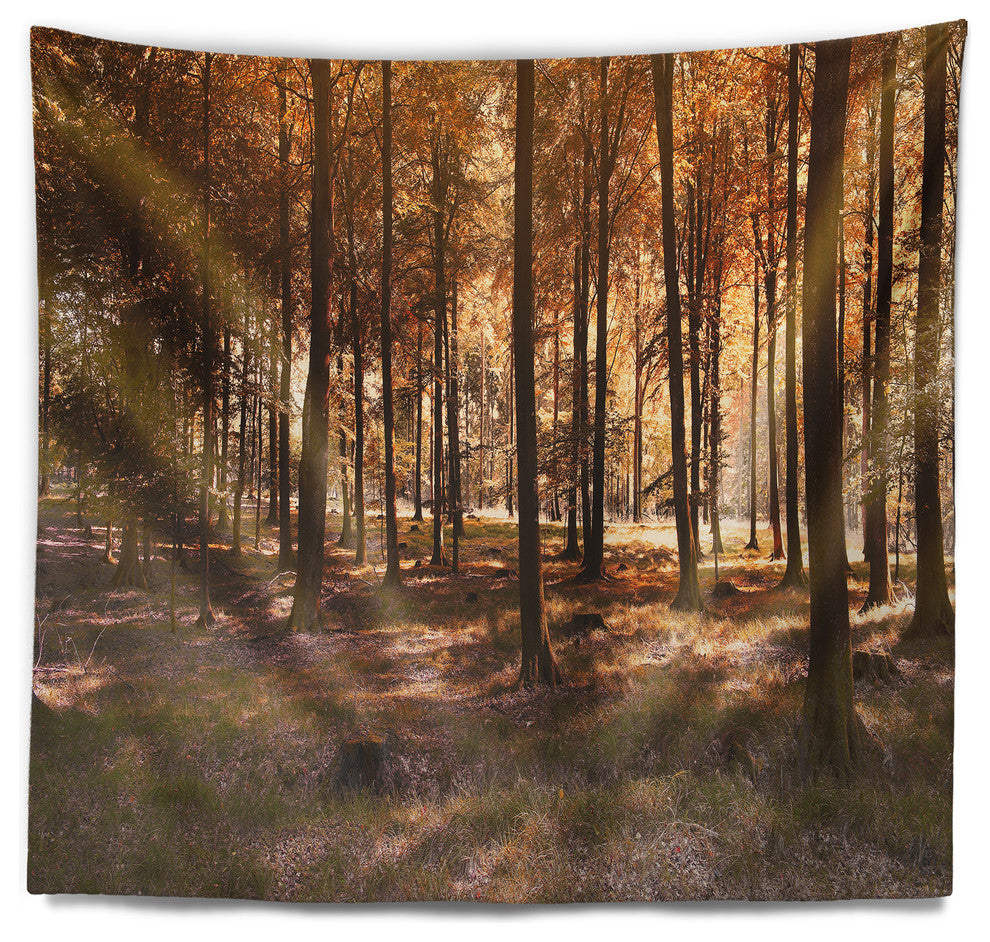 Thick Fall Forest with Orange Leaves Landscape Wall Tapestry, 60"x50"