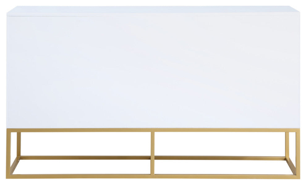Maxine Wood Dresser With Durable Brushed Gold Metal Base, Rich White Finish