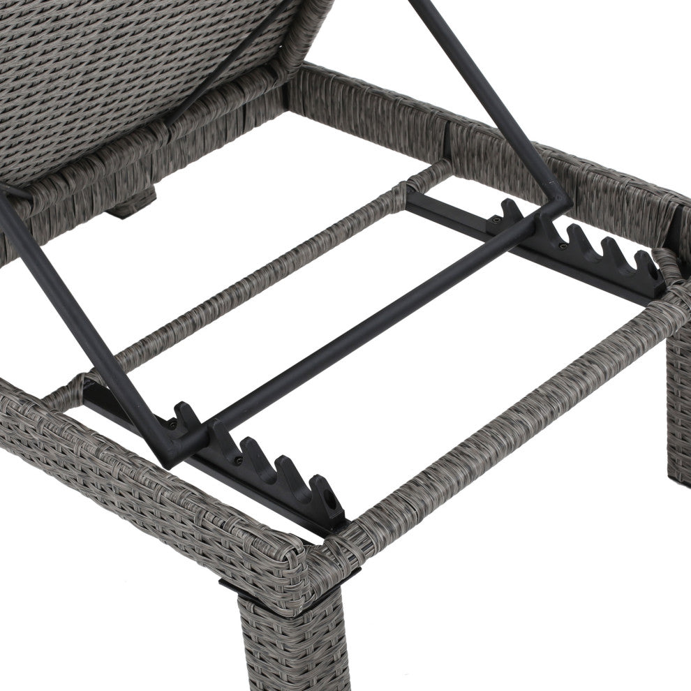GDF Studio Venice Outdoor Black Wicker Chaise Lounge, Cushions, Set of 2