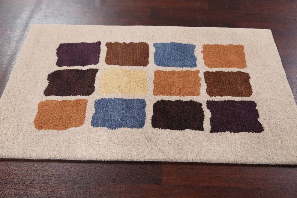 Hand-Tufted Indian Oushak Oriental Wool Area Rug, Patchwork, 3x5'