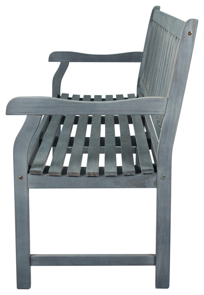 Laurel 59.1" 3-Seat Slat-Back Acacia Wood Outdoor Garden Patio Bench, Gray