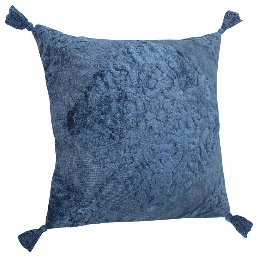 Deep Blue Traditional Textured Medallion Throw Pillow, Blue, 20"x20", Cover Only