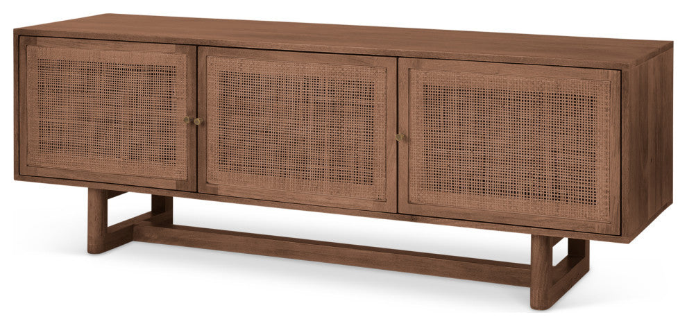 Grier 65.0Lx18.75Wx23.0H Medium Brown Solid Wood With Cane Media Console