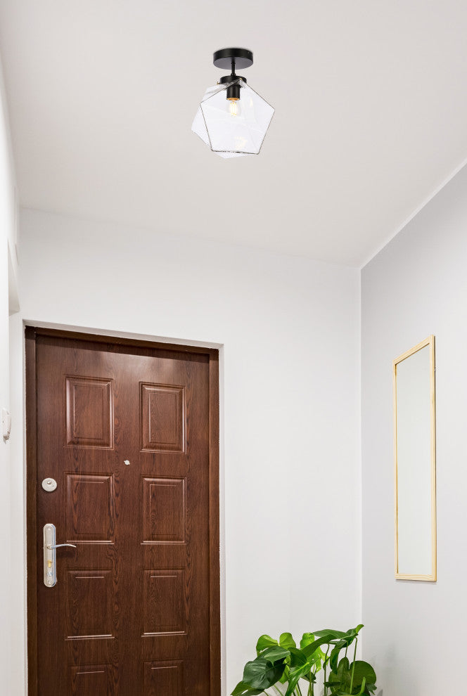 Lilah 1-Light Black and Clear Glass Flush Mount, Black/Clear