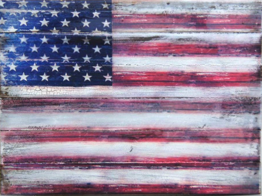 Icon American Flag Wall Art On Wood, 16 Inch