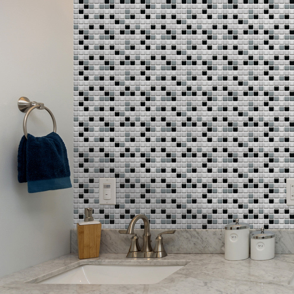 12"x6" Classic Black and White Mosaic Glossy 3D Tile Sticker