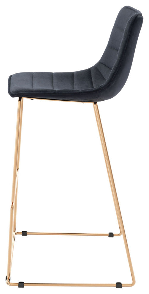 Bar Stool Chair Barstool, Set of 2, Steel Metal, Fabric, Black, Gold, Cafe