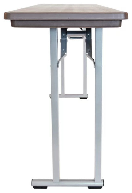 Large Folding Table, Recessed Steel Legs & Spacious Rectangular Top, Brown