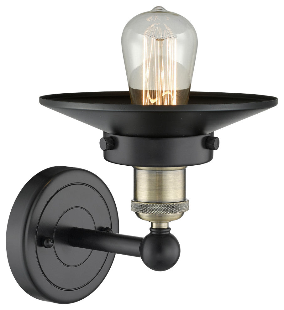 Railroad 1-Light 8" Sconce, Black Antique Brass Finish, Matte Black Shade