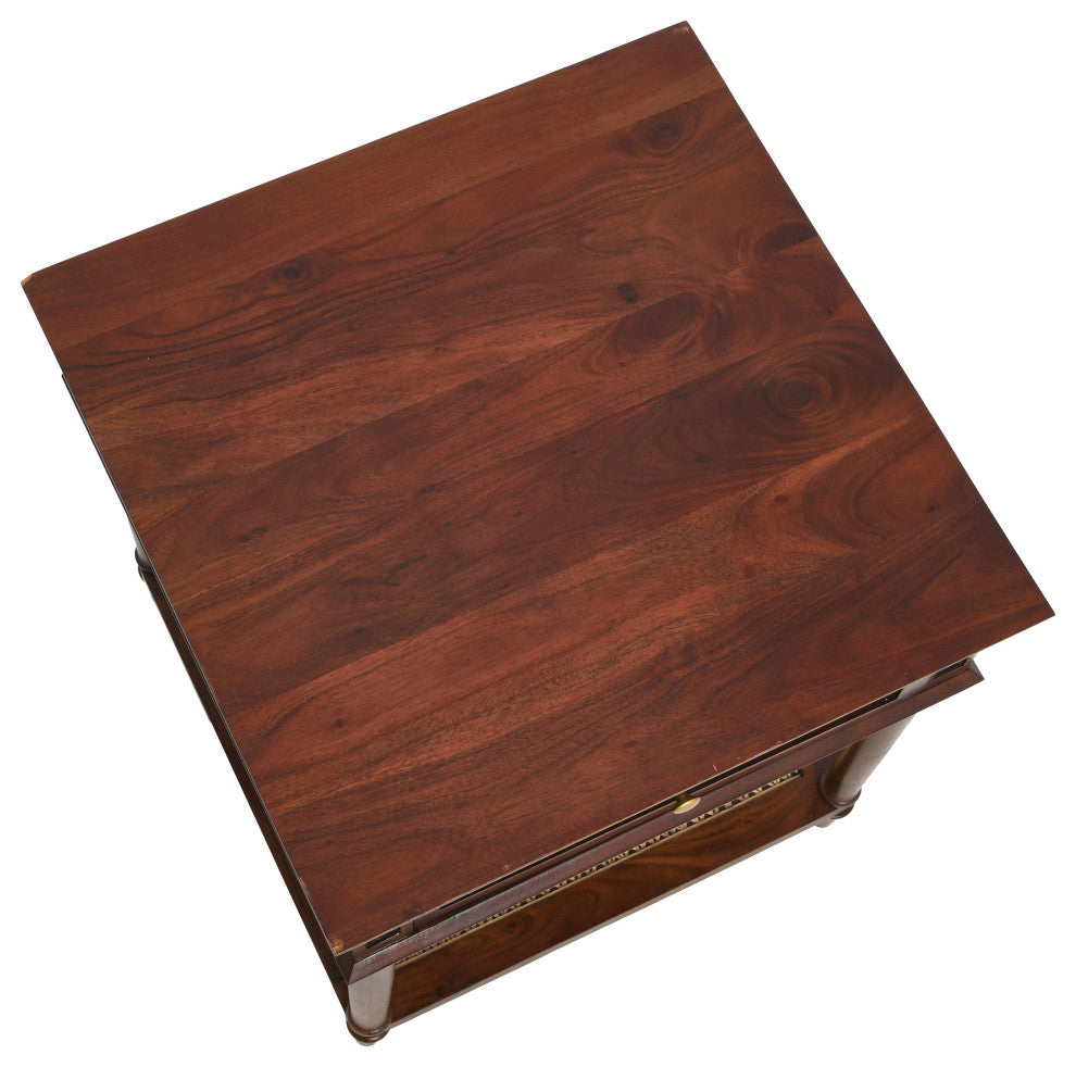 Maxwelton Acacia Wood and Cane Bed Side Table, Brown