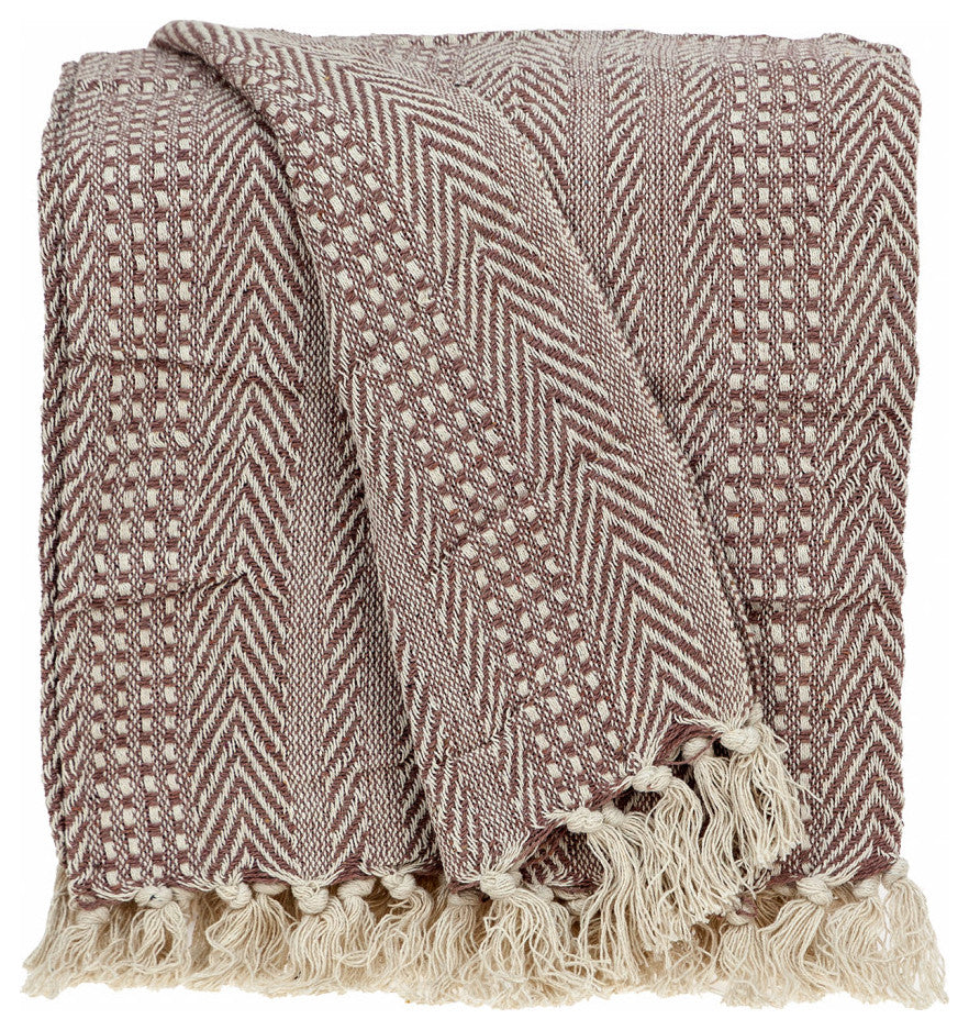 Brown and Beige Woven Herringbone Handloomed Throw