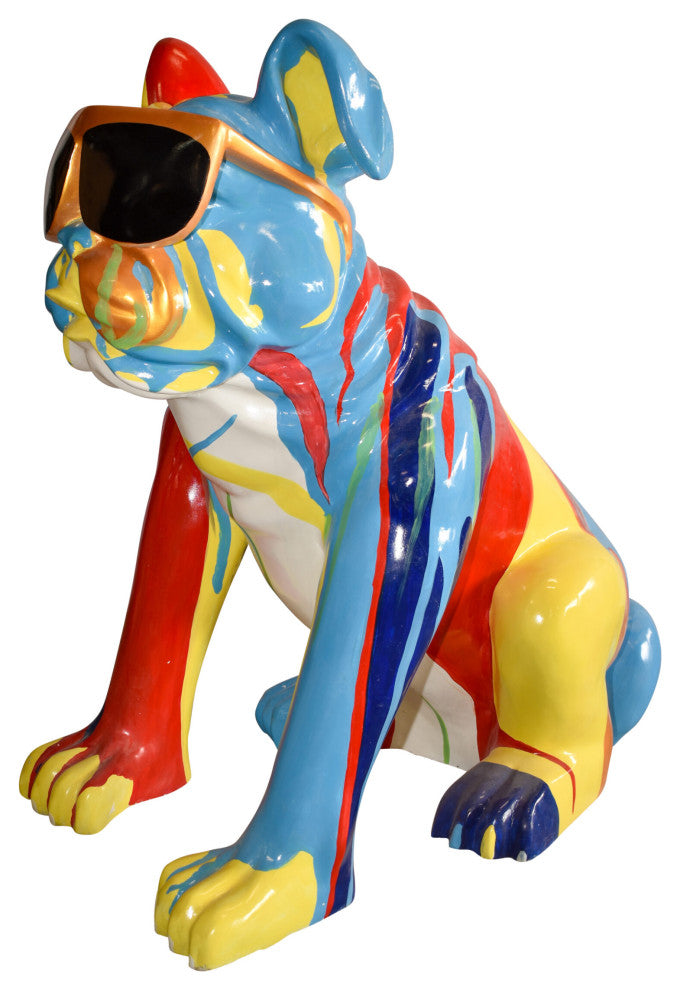 Giant Graffiti Looking British Bulldog with Glasses Resin Statue 29"x 50" x 50