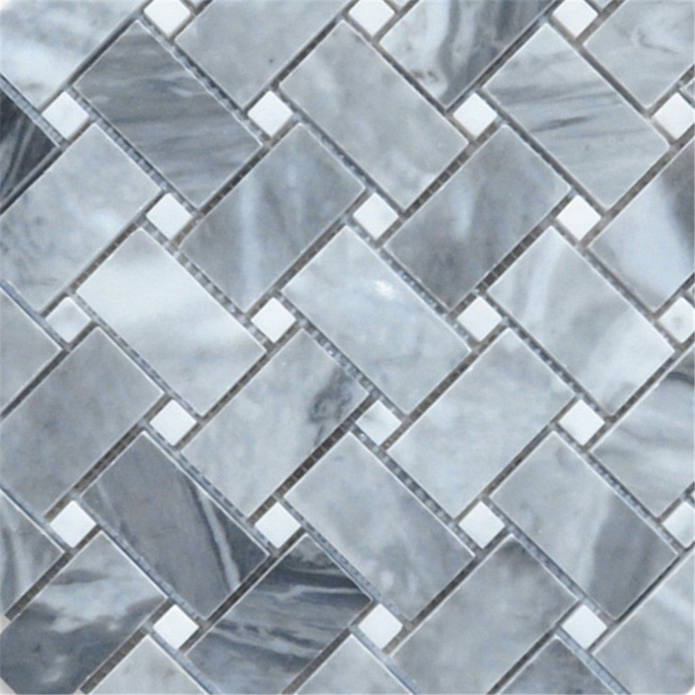 Bardiglio Gray Dark Grey Marble 1x2 Basketweave Mosaic Tile Polished, 1 sheet