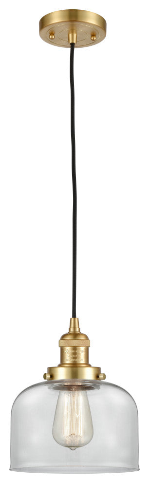 Large Bell 1 Light Mini Pendant, Satin Gold, Clear