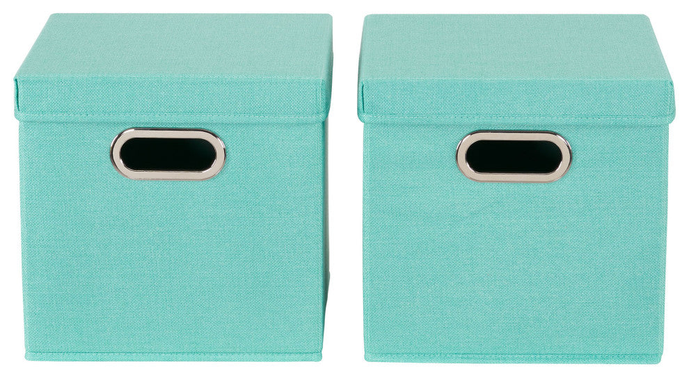 Storage Bins With Lids and Chromed Grommet Handles, Turquoise
