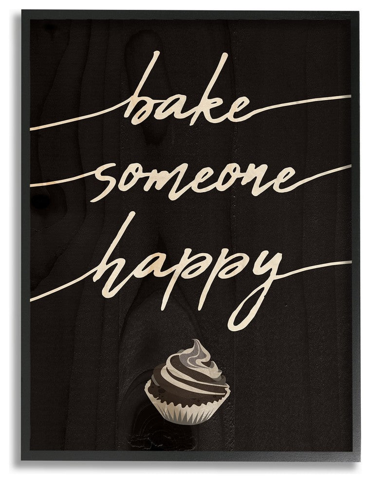 Bake Someone Happy Cupcake Script Typography Framed Giclee Art, 16"x20"