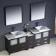Torino 84" Espresso Modern Double Sink Bathroom Vanity, Faucet FFT9162CH