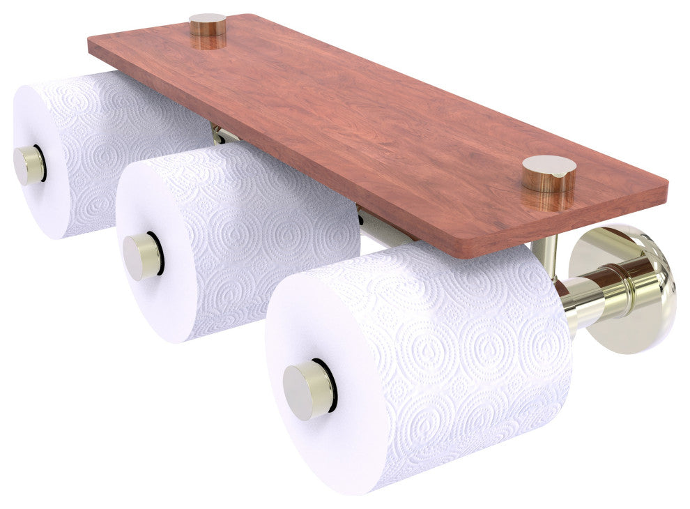 Prestige Skyline 3-Roll Toilet Paper Holder with Wood Shelf, Polished Nickel