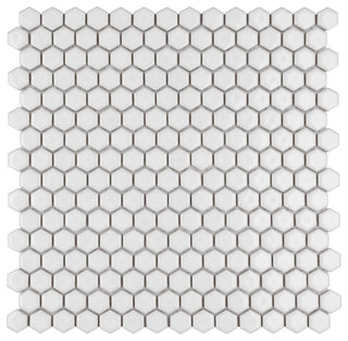 Colmena Hex Porcelain Floor and Wall Mosaic Tile, Glossy White