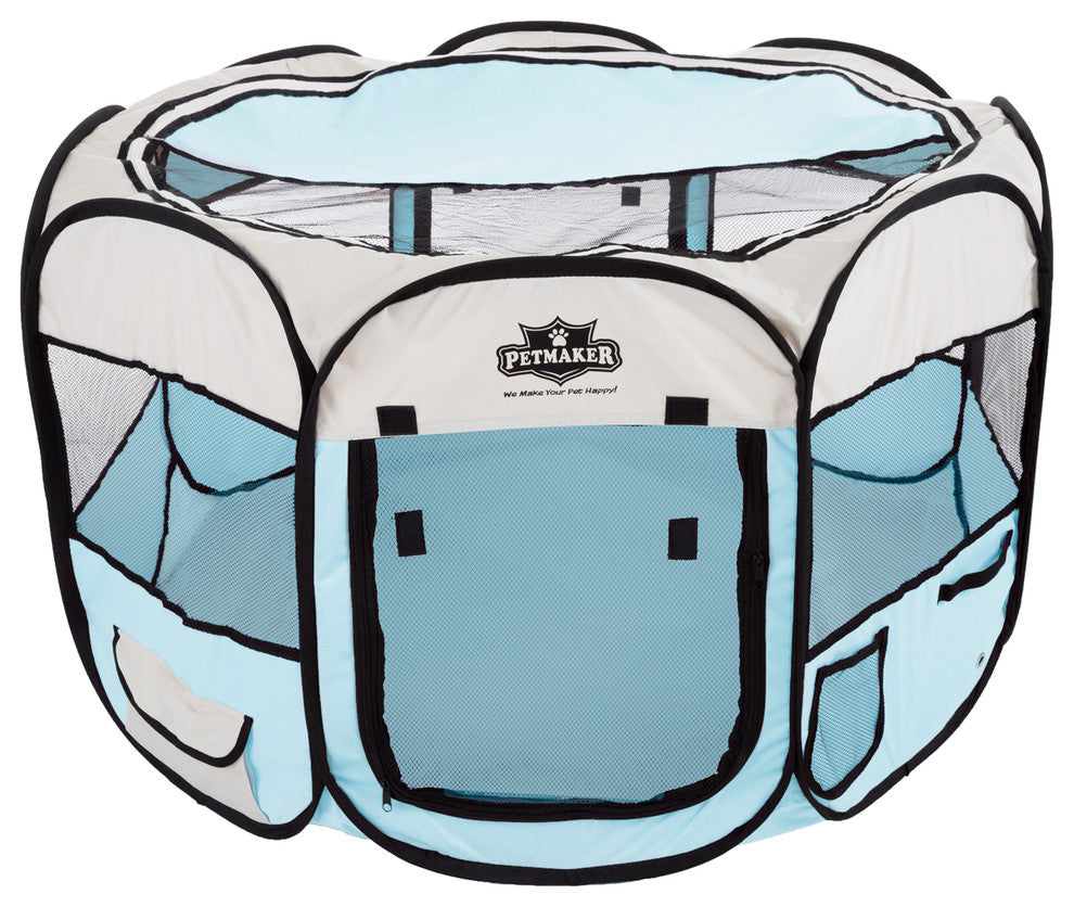Portable Pop Up Pet Play Pen Carrying Bag 38" Diameter 24" Blue by Petmaker