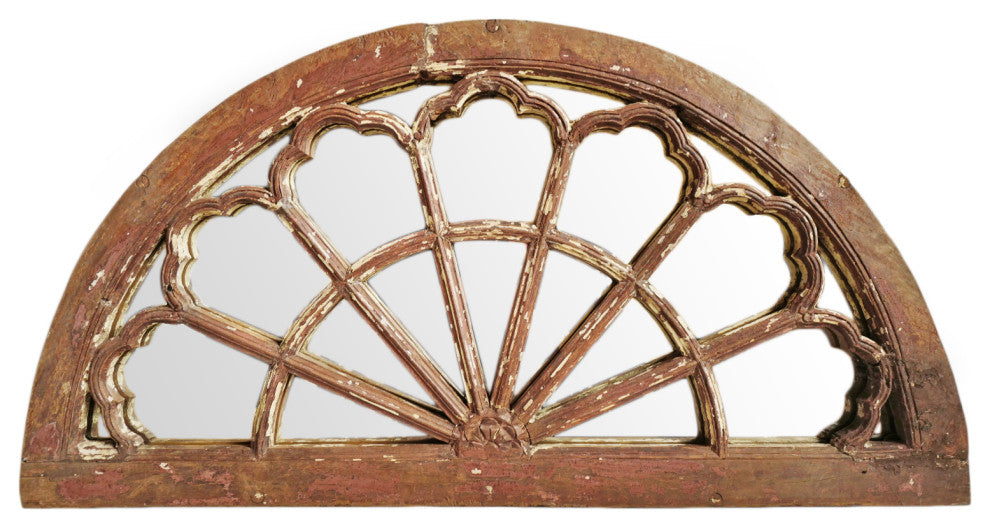 Consigned Antique Wood Arch Transom Mirror