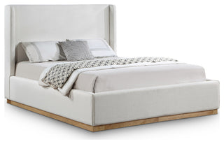 Flynn Linen Textured Fabric Full Bed, Cream, Queen
