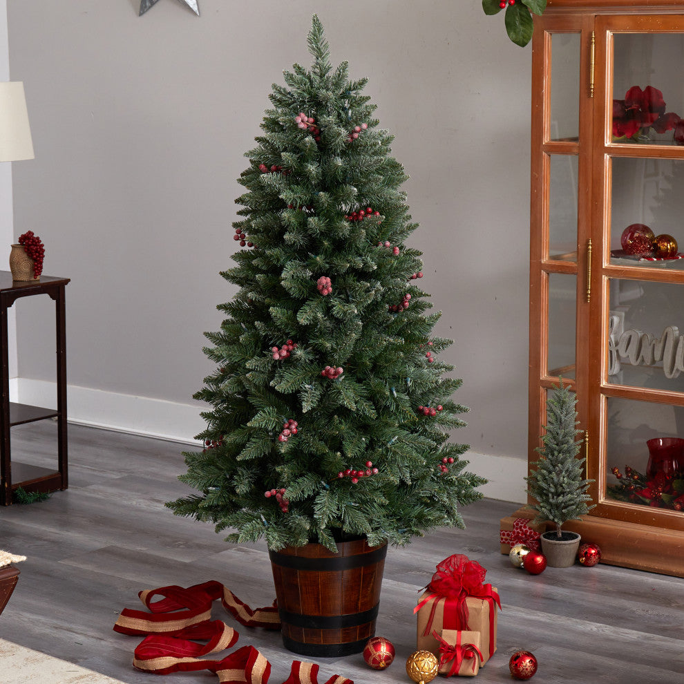 T3281 5' Frosted Colorado Aspen Pre-Lit Artificial Porch Christmas Tree