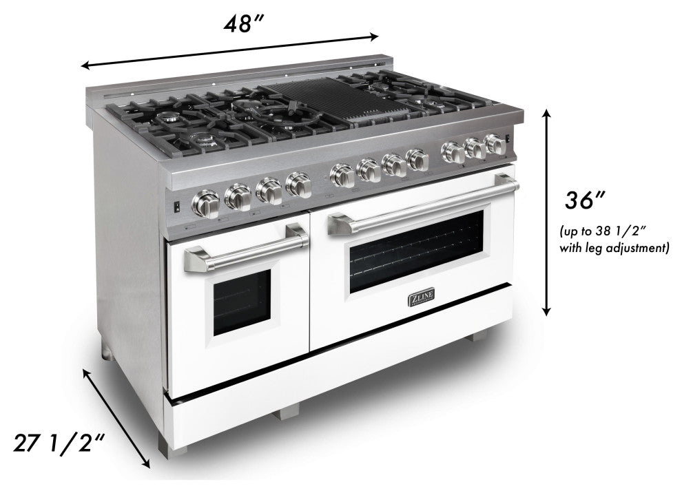 ZLINE 48 Dual Fuel Range With Griddle and White Matte Door