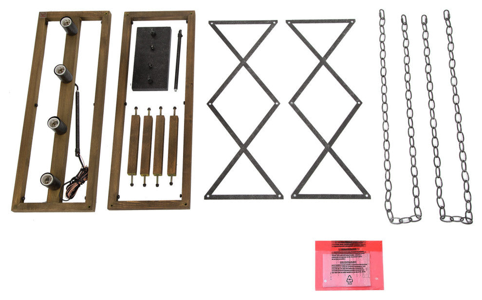 LNC 4-Lights Farmhouse Antique Black and Natural Wood Grain Linear Chandelier
