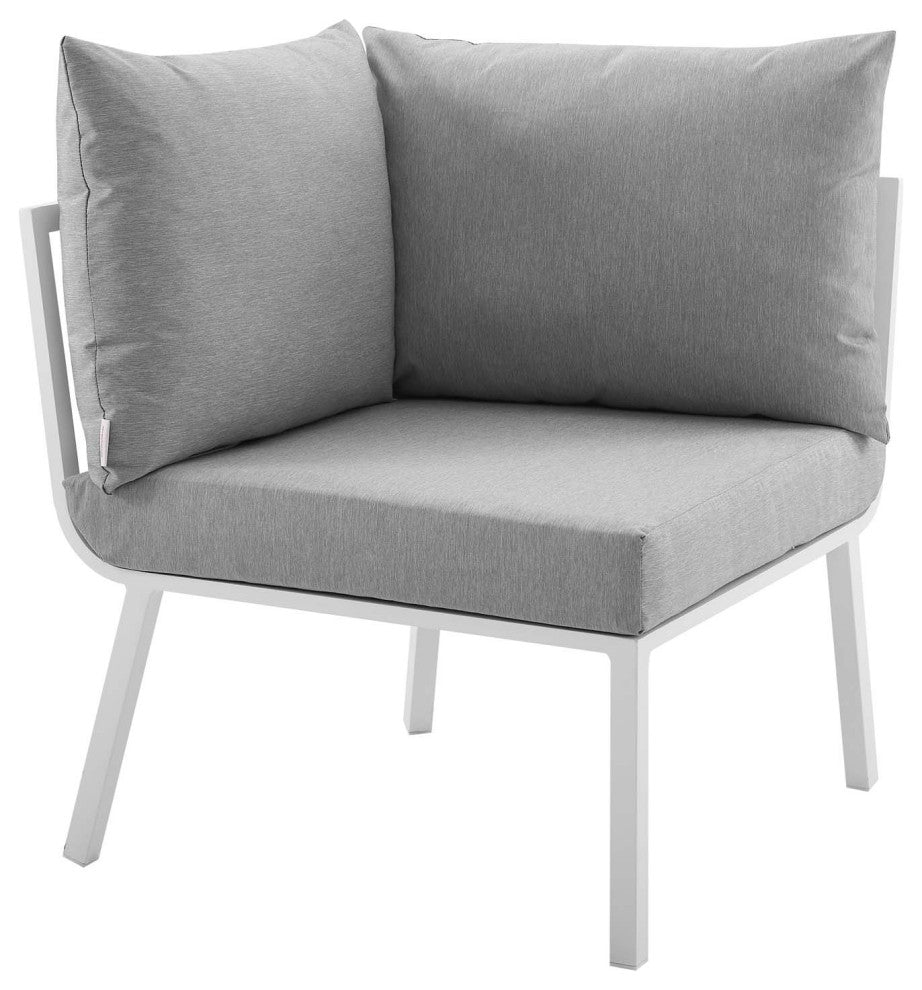 Lounge Loveseat Sofa, Aluminum, Metal, White Gray, Modern, Outdoor Patio