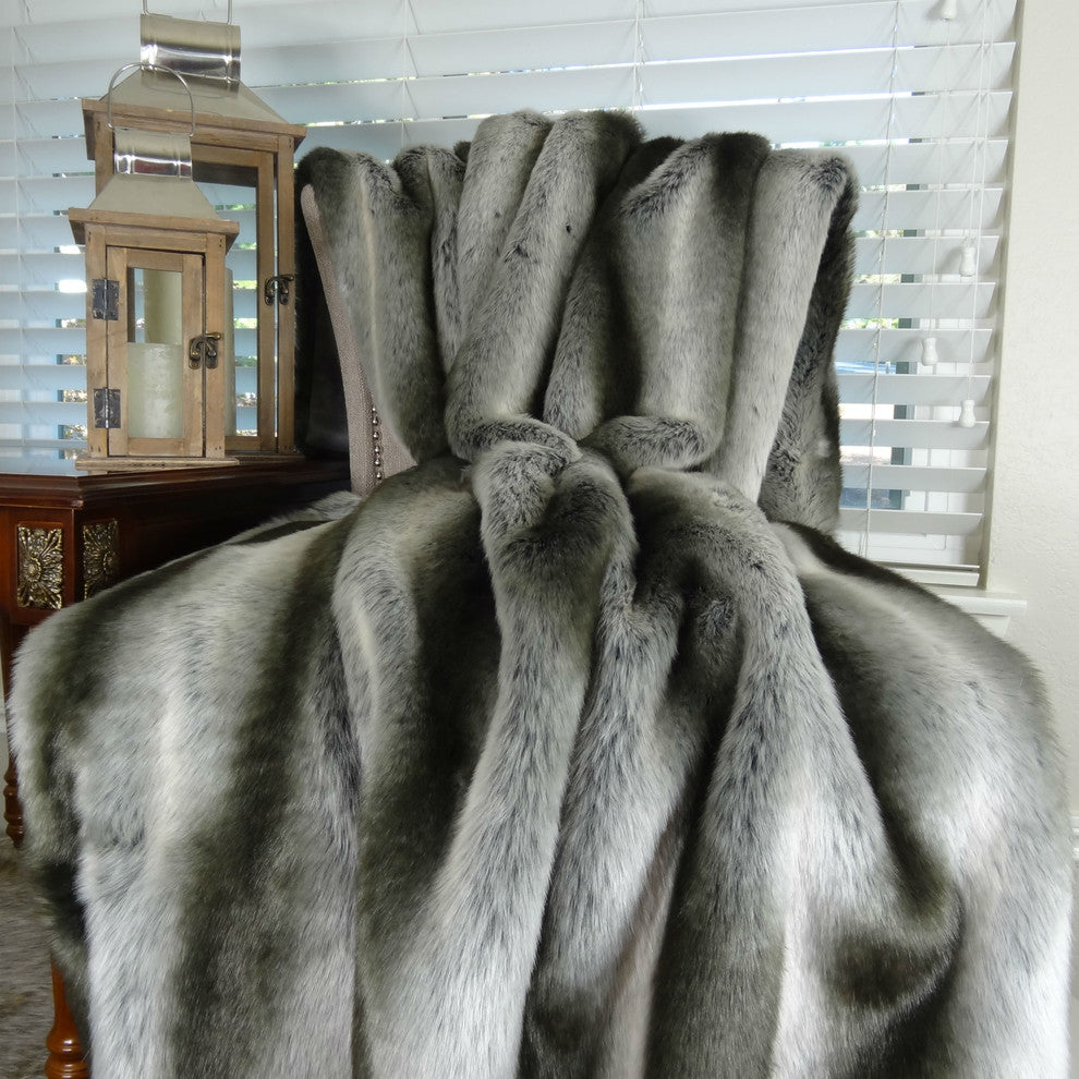 Plutus Gray Chinchilla Faux Fur Handmade Throw, 60"x90"