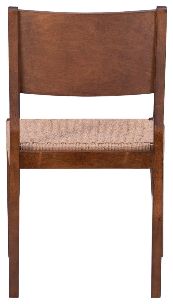 2 Pack Dining Chair, Wood Frame With Handwoven Rope Seat & Curved Back, Brown