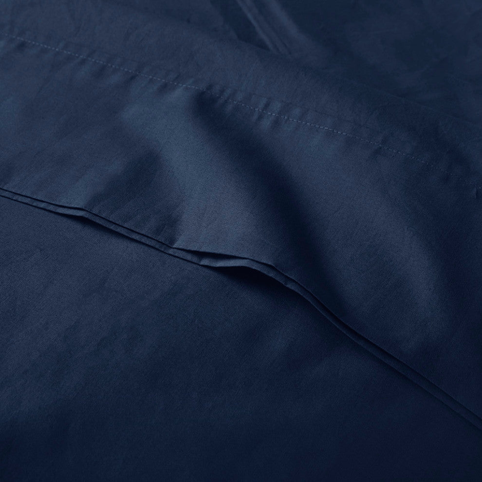 Madison Park Peached Percale Cotton Peached Percale Sheet Set, Navy