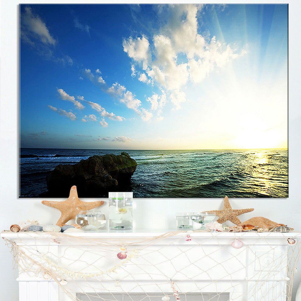 "Evening Sea With Calm Waters" Modern Beach Canvas Art Print, 40"x30"