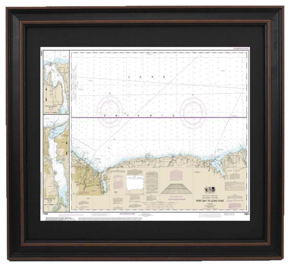 Framed Nautical Chart, Lake Ontario, Port Bay to Long Pond, 24x16