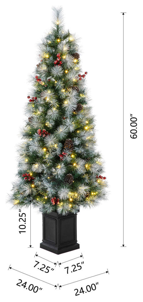 Pre-Lit Pine Artificial Christmas Tree, 5', Pinecones/Berries