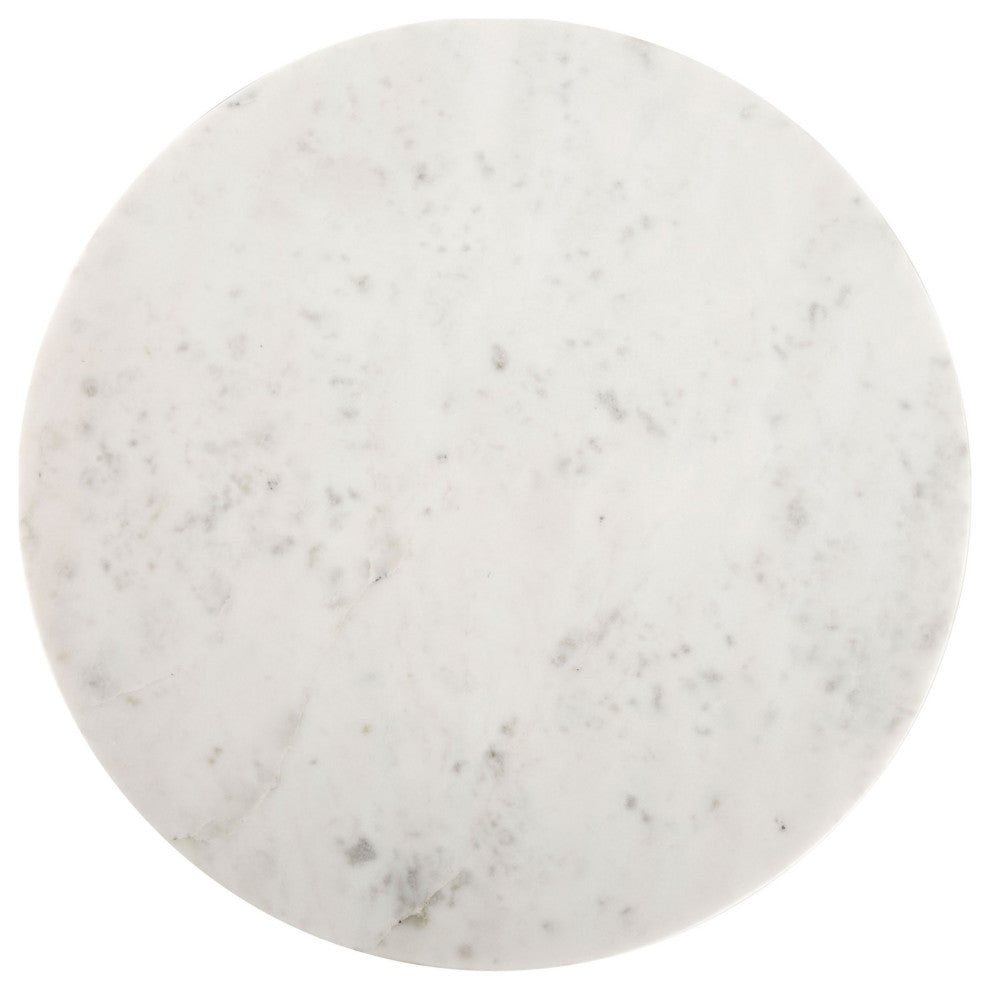 Sofa Side Table, Round, Artificial Marble, Aluminum Metal, White, Gold, Lounge