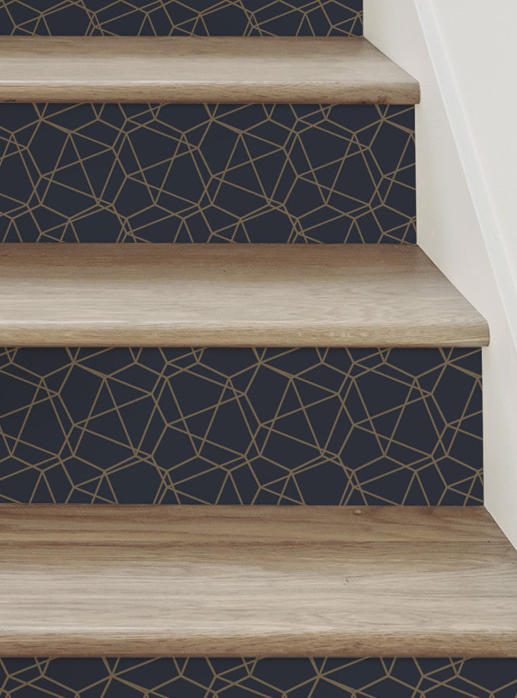 Modern Wire Mesh Peel and Stick Stair Riser Strips, Navy, 48"w X 6"h, 6 Pack