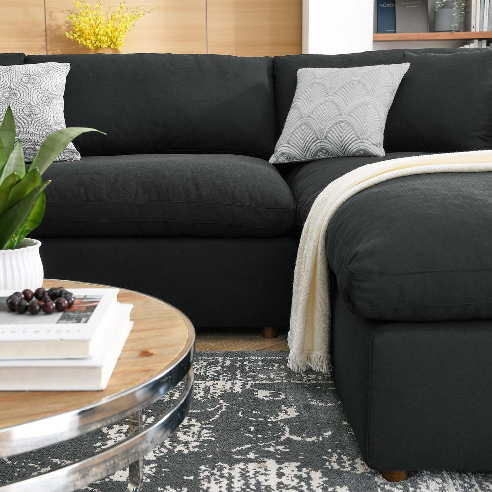 Modular Sectional Deep Sofa Set, Black, Fabric, Modern, Lounge Cafe Hospitality
