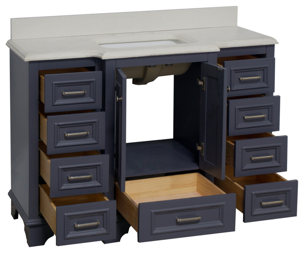 Nantucket 48" Bathroom Vanity, Marine Gray, Quartz