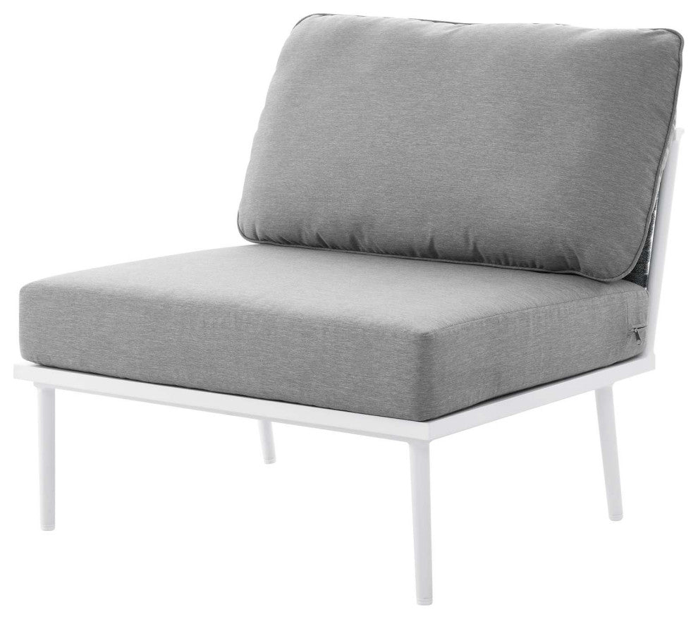 Sectional Sofa Table Set, White Gray, Aluminum, Modern, Outdoor Patio