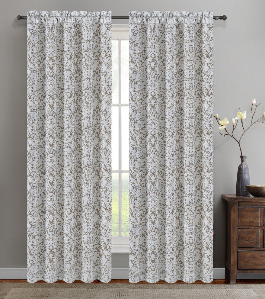 Jacquard Vine Drapery Curtain Panels, Taupe, 50"x63", Set of 2