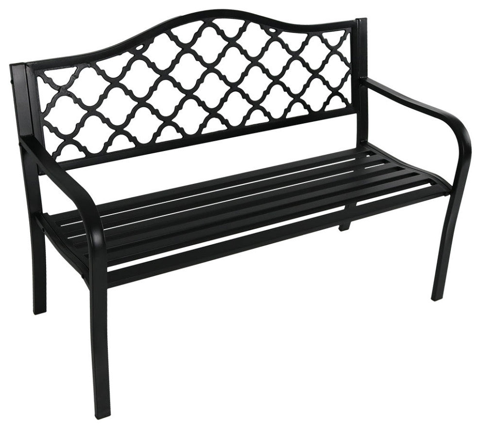 Sunnydaze Black Cast Iron Metal Lattice Outdoor Patio Garden Bench, 50"